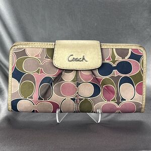 VTG Coach Metallic Gold‎ Monogram Leather Wallet Credit Card Canvas Bifold Y2K
